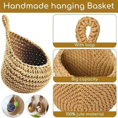Image de Panier de rangement suspendu en jute pour la cuisine