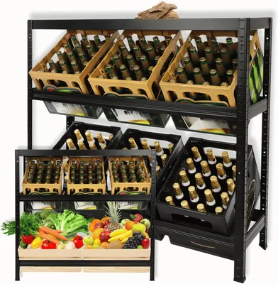 Produktbild von MODO24 Getränkekistenregal 6 Kisten, Helios, Metall, Kistenregal, Getränkeregal, Kistenständer, Kellerregal, Lagerregal, 110x106x35 cm, Schwarz, RM106