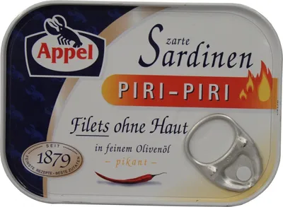 Produktbild von Appel Sardinenfilets Piri Piri in Olivenöl ohne Haut pikant 105g