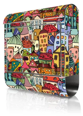 Zdjęcie produktu dla Skrzynka na listy ze stali nierdzewnej firmy banjado, z przegródką na gazety, wzór "Funky Town", duża, designerska skrzynka na listy, odporna na korozję, otwór wrzutowy A4 [BKGE2 10864]