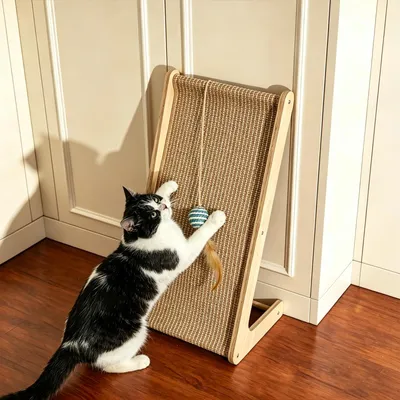 Image de Panneau griffoir de 72 cm, en forme de L, en sisal, avec jouet, pour chats