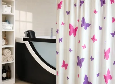 Produktbild von Spirella Fly Duschvorhang Textil 180x200cm Schmetterlinge Weiß Pink Lila Zeitlos