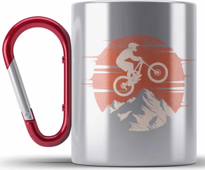 Produktbild von Trendation - Moutainbike Geschenk Edelstahl Tasse Karabiner Mountainbiker Geschenkidee Kinder Karabiner Edelstahl Tasse Karabiner Edelstahl Männer Accessories Grafik MTB (Rot)
