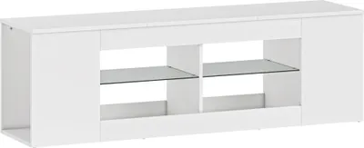 Produktbild von 140 cm TV-Ständer, Fernseh-Kommode, 6 Fächer, 2 Glasregale, Spanplatte, Weiß