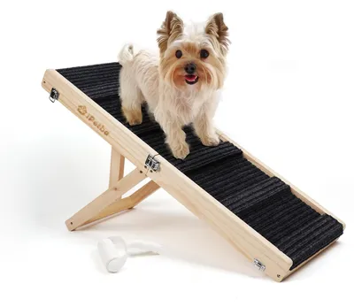Productafbeelding van Kleine trap voor honden, geschikt voor bed en bank, inklapbare hondenladder van hout, in hoogte verstelbaar tot 53 cm, ideaal voor kleine honden