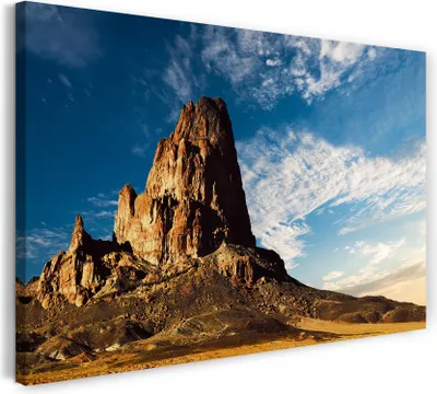 Produktbild von Leinwandbild (100x70cm): Berg in Wüste gelber Sand einsam vor blauem Himmel, echter Holz-Keilrahmen inkl. Aufhänger, handgefertigt in Deutschland