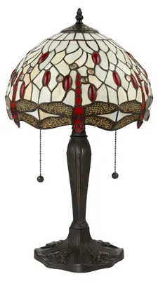 Obrázek produktu pro Stolní lampa DRAGONFLY BEIGE, vícebarevná, černá, 2xE27x20W, sklo, rozměry: 55,5x30x30 cm, IP20, Tiffany