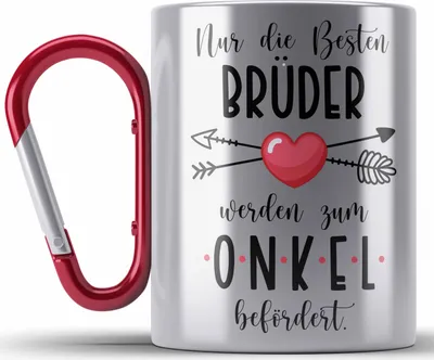 Produktbild von Trendation - Du Wirst Onkel Edelstahl Tasse Karabiner 2023 Verkündung Schwangerschaft Überraschung Baby Ankündigung Onkel (Rot)