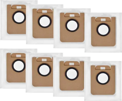 A collection of eight vacuum cleaner bags arranged in two rows on a white background.