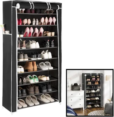 Produktbild von XXL Schuhregal für 40 Paar Schuhe - Schuhablage mit Abdeckung - Schwarz - Groß & hoch - 88 x 28 x 160 cm - Decopatent
