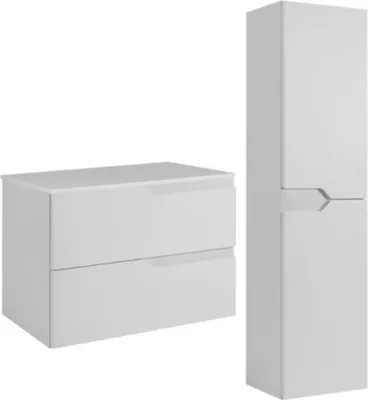 Image de RODAN | Meubles de salle de bains - Blanc - Armoire haute et Meuble sous lavabo 80 cm - Armoire avec plateau - Suspendu - MDF - MODERN
