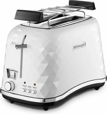 Produktbild von Delonghi CTJ 2103.W/BK/R Toaster, Kunststoffgehäuse, 900 Watt, Stoppfunktion, Auftaufunktion, Brötchenrost