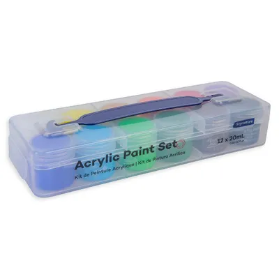 Produktbild von Mont Marte Acrylfarben Set 12 Farben à 20 ml im Koffer – Hochdeckend & Cremig, Künstler Malset für Leinwand, Holz & Papier,Anfänger & Fortgeschrittene