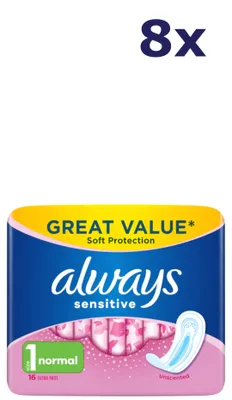 Produktbild von 8er-Pack Always Normal Pads Sensitive, 16 Stück Damenbinden