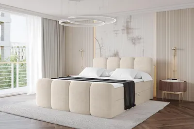 Produktbild von ALTDECOR Boxspringbett mit Fußteil - NINA-Z - 180x200  Beige- Komplett-Set mit Bonell-Federkernmatratze und Topper, Polsterbett mit H3 Matratze und Bettkästen, Lattenrost, Bett mit Stauraum, Doppelbett, Boxbett