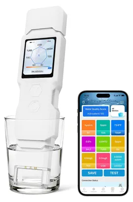 Produktbild von 9-in-1 Smart Wasser-Tester mit App–Digitales Messgerät für Trübung, TDS, EC, Temperatur, Salz, GH, TOC, COD&UV275, Profi-Wassertester für Trinkwasser