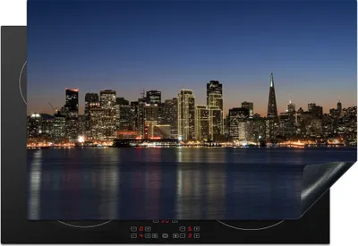 Produktbild von KitchenYeah© Herdabdeckplatte San Francisco - Skyline - Nacht , 77x51cm, Küche Deko, Glaskeramikkochfeld Herdabdeckung, Abdeckplatte fùr Kochfeld