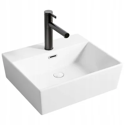 Zdjęcie produktu dla Umywalka ceramiczna stawiana biała nablatowa prostokątna duża 40 x 30 cm