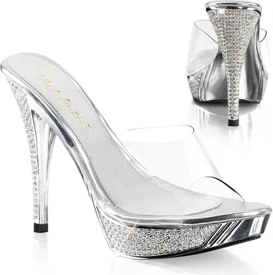 Produktbild von ELEGANT-401 Fabulicious vegane Damen High Heels Plateaupantoletten klar Strass