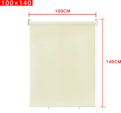 A beige roller blind shown against a white background with dimensions indicated.