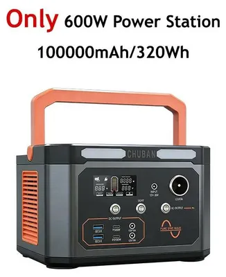 Immagine prodotto di Stazione di ricarica portatile da 600 W - Generatore di emergenza per la casa e il campeggio - 100.000 mAh, 320 Wh - Batteria Li-Po - Presa UE da 220 V - Senza pannello solare