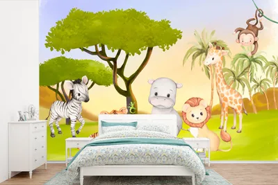 Produktbild von MuchoWow® Fototapete für Wohnzimmer oder Schlafzimmer Wandtapete Vinyl Motivtapete Dschungel - Tiere - Kind - 330x220 cm - Fototapeten