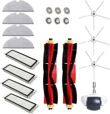 Produktbild von 20 Zubehör Ersatzteile für Xiaomi Roborock S5 Max S6 Pure S6 MaxV S50 S51 S55 S5 Staubsauger Ersatzteile, 2 Rollenbürsten 3 Seitenbürsten 4 Hepa-Filter 4 Wischtücher 6 Wasserkern 1 Rad