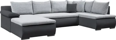 Produktbild von Couchgarnitur Camilla U-Form Kuntleder Schwarz / Stoff Grau