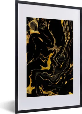Produktbild von MuchoWow® Gerahmtes Poster Muster - Gold - Schwarz 40x60 cm - Poster mit Schwarzem Bilderrahmen Wandposter Rahmen Foto Bilder - Poster in Rahmen