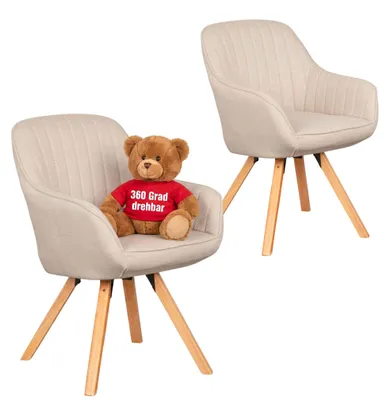 Produktbild von Esszimmerstuhl 2er Set Matera beige drehbar mit Armlehnen, Holzgestell