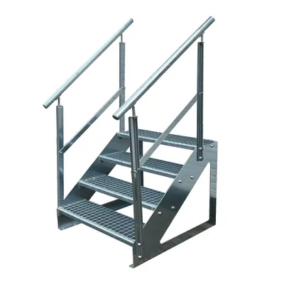 Produktbild von Gitterrost Stahl Freistehende Treppe 4 Stufen Verzinkt + beidseitigem Geländer - (L x B x H) 82cm x 140cm x 76cm