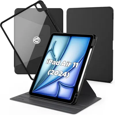 Produktbild von Hülle für iPad Air M3/M2 11 Zoll mit Stifthalter 360° drehbar stoßfest transparent schwarz