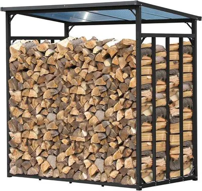 Productafbeelding van Houtopslag Rek - Brandhout Opslag - Buiten Opslaan - Robuuste Constructie - 3.5 m³ Capaciteit - Antraciet