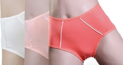Produktbild von Toker Collection® Hüftslip "Sabrina" mit Glitzerapplikation 3er Pack Kontrastnähte im Vorderteil, Farben Mix Creme/Apricot/Mandarine, Größe 48/50
