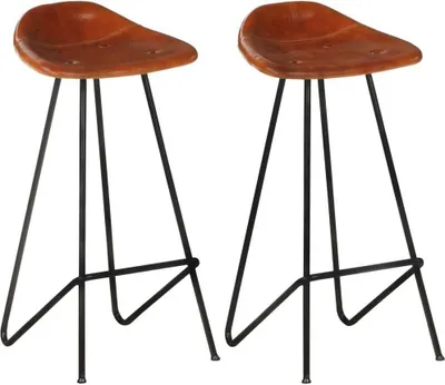 Image de Tabourets de bar lot de 2 marron cuir véritable