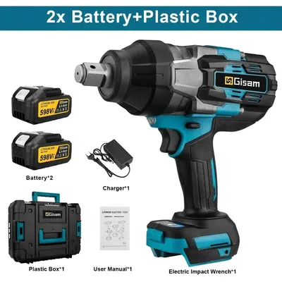 Zdjęcie produktu dla Akumulatorowy wkrętak udarowy - klucz dynamometryczny 18V - moment obrotowy 3100 Nm, bezszczotkowy silnik - kwadratowy trzpień 1,9 cm (3/4") - bezprzewodowy - zestaw z 2 akumulatorami