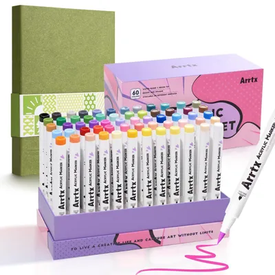 Produktbild von Set mit 60 Acrylfarbstiften und einem A5-Skizzenbuch