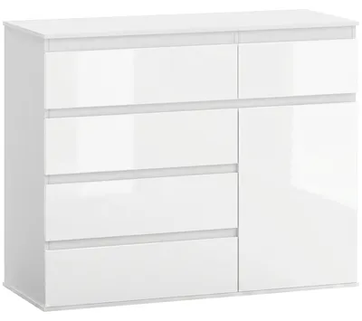 Produktbild von ModernesSideboard,Stauraum-Sideboardmit5Schubladen,verstellbaremRegal,Soft-Close-Tür,WeißHochglanz