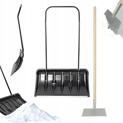 Produktbild von Schneeräum-Set - Schneeschieber mit Rädern + Eishacke 25 cm - Für Einfahrt und Gehweg - Orange