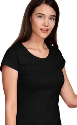 Produktbild von Eng anliegendes Damen-T-Shirt mit tiefem Ausschnitt, 100% Baumwolle, unbedruckt, einfarbig, 180g/m2, Farbe schwarz, Größe L