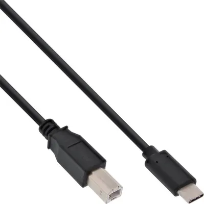 Produktbild von InLine USB 2.0 Kabel, USB-C Stecker an B Stecker, schwarz, 2m, 2 m, USB C, USB B, USB 2.0, Stecker/Stecker, Schwarz
