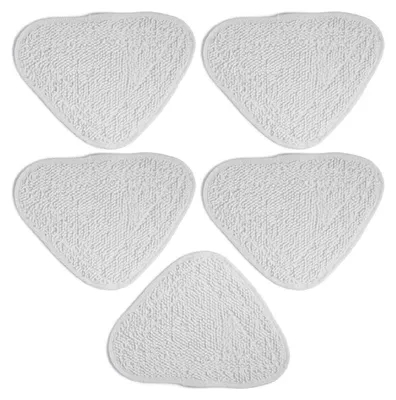 Five white triangular mop pads arranged in a cluster on a white background.