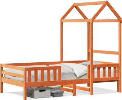 Image de vidaXL Lit en bois massif avec toit brun cireux 80x200 cm pin
