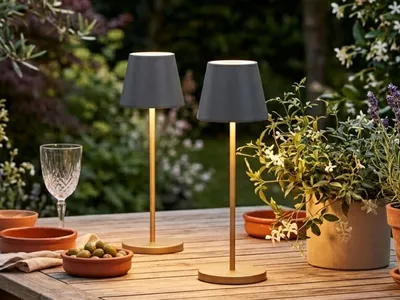 Produktbild von 2er SET Outdoor Akku Tischlampen ohne Kabel Schwarz Gold mit Ladestation