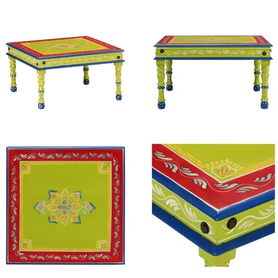 Imagen del producto de vidaXL Mesa de centro verde, pintada a mano, de madera maciza de mango - Mesa de centro - Mesas de centro - Mesa auxiliar - Mesa para sofá