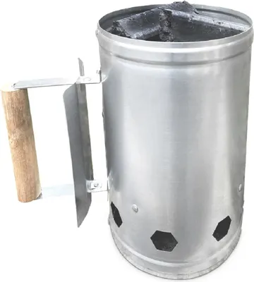 Produktbild von Grillkohleanzünder für Kohle und Briketts Anzündkamin Holzgriff mit Hitzeschild 16cm Durchmesser