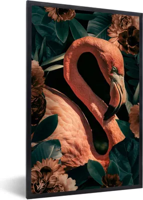 Produktbild von MuchoWow® MuchoWow® Gerahmtes Poster Porträt - Blumen - Flamingo 40x60 cm - Poster mit zchwarzem Bilderrahmen - Papierdruck - Wandbilder