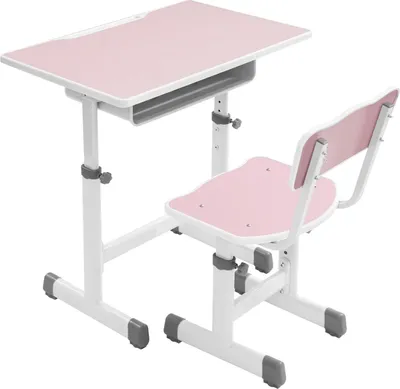 Produktbild von Kinderschreibtisch mit Stuhl - Lernschreibtisch Set - Tischplatte 70×50 cm - Höhenverstellbarer Stuhl 36–42 cm - Tragkraft 300 kg - Rosa/Weiß