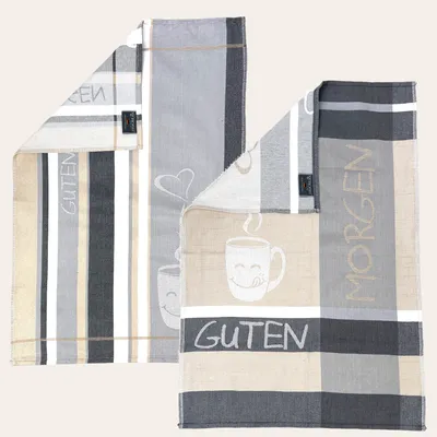 Produktbild von Ross 2-er Geschirrtücher Set Guten Morgen Farbe anthrazit 100% Baumwolle