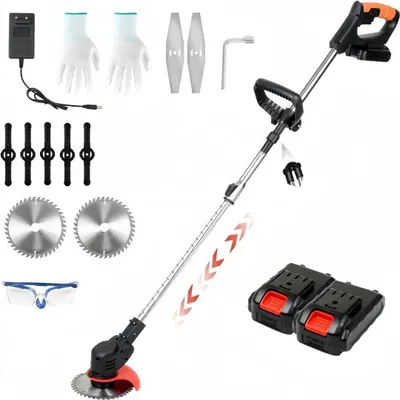 Produktbild von Akku-Rasentrimmer 21V mit 2 Akku und Ladegerät,Faltbarer Leicht Unkrautfresser, 3 Arten Klinge, Teleskop-Stiel & Zusatzhandgriff für Rasen,Garten